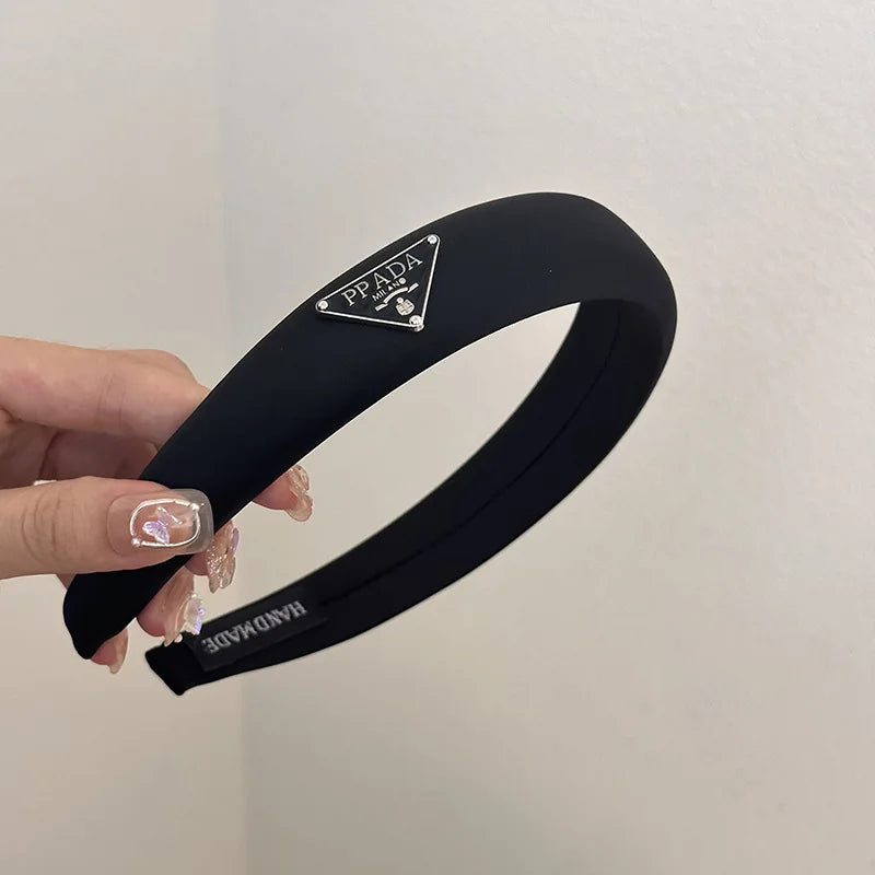 Hair Band - Retro Wide Hair Circle with Metal Logo Plate