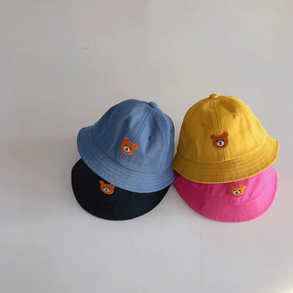 Baby Bucket Cartoon Cute Bear Embroidery Cap