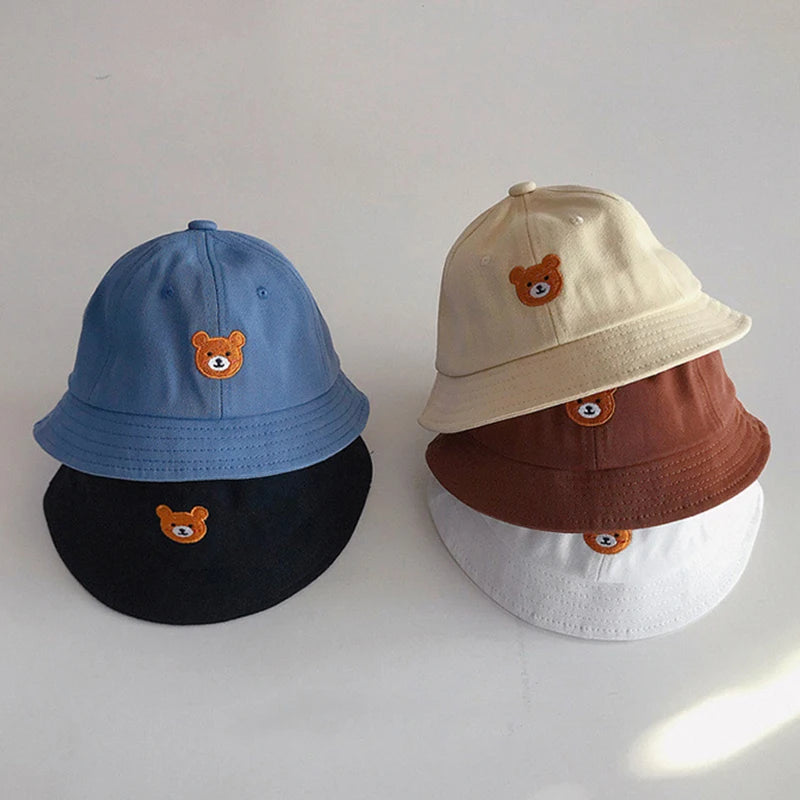 Baby Bucket Cartoon Cute Bear Embroidery Cap