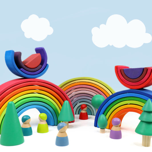 12 Pieces Wooden Macaron Rainbow Building Blocks