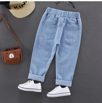 Cotton Print Splice Stretch Denim Pants for Boys
