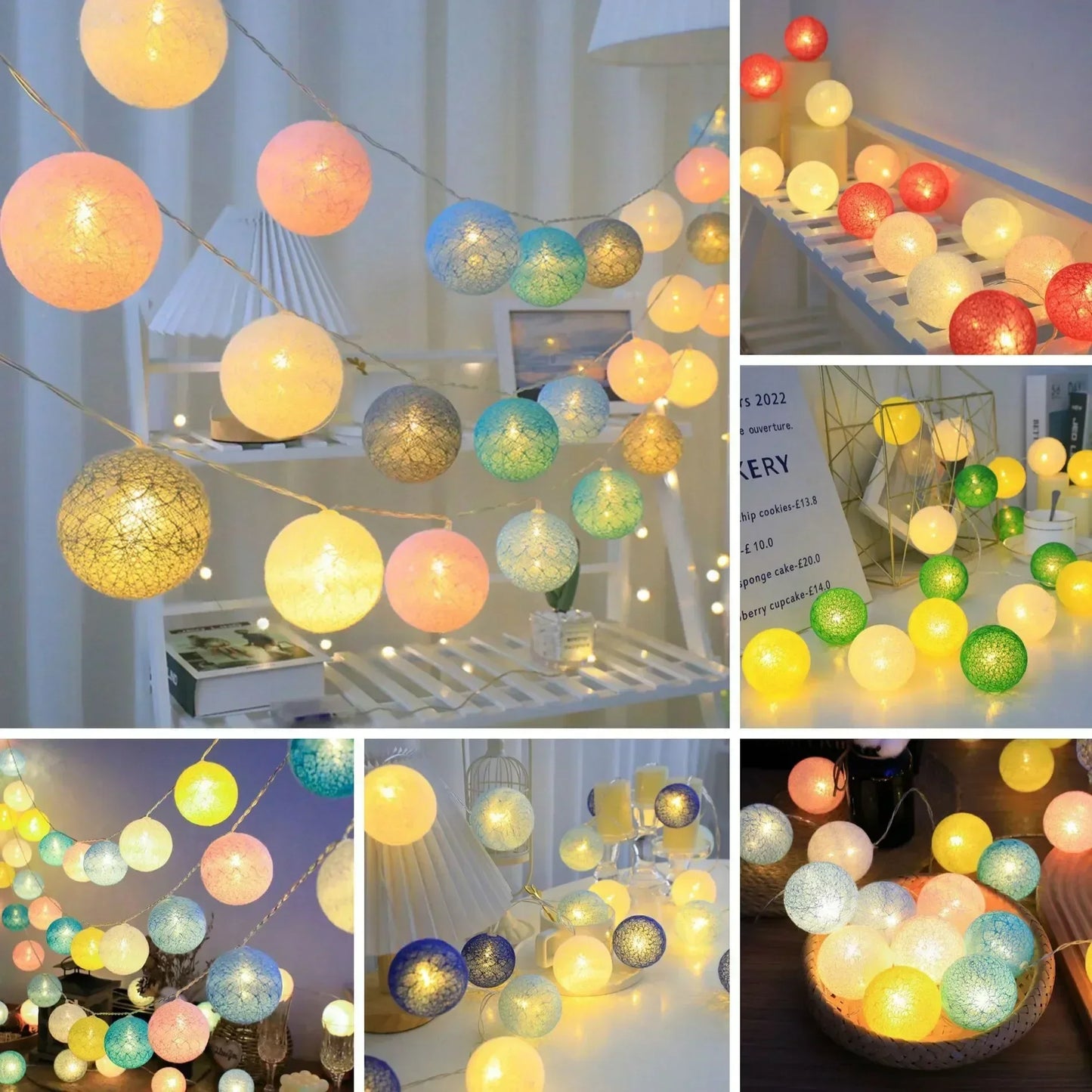 20LED Cotton Balls String Lights - Decoration for Indoor & Outdoor