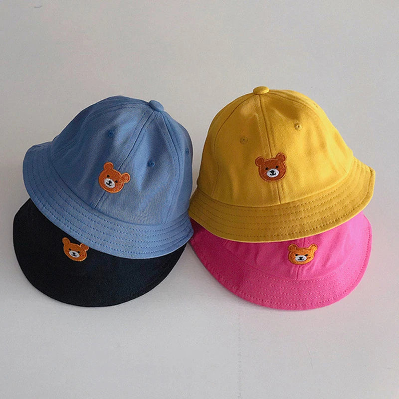 Baby Bucket Cartoon Cute Bear Embroidery Cap