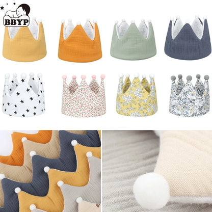 Double Sided Cotton Baby Birthday Crown Hat
