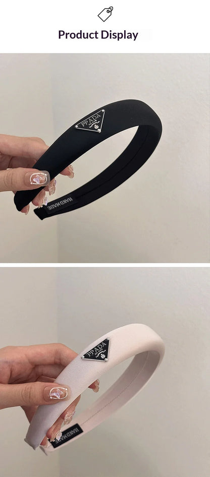 Hair Band - Retro Wide Hair Circle with Metal Logo Plate