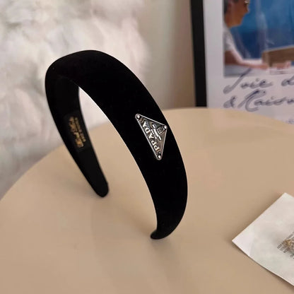 Hair Band - Retro Wide Hair Circle with Metal Logo Plate