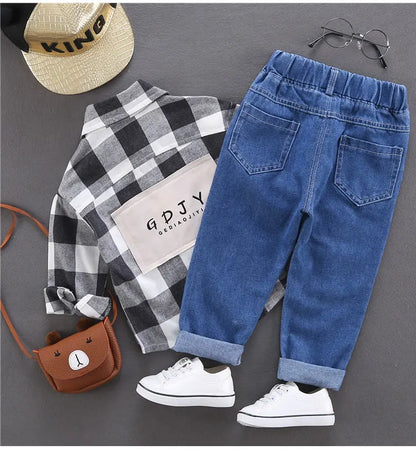 Cotton Print Splice Stretch Denim Pants for Boys