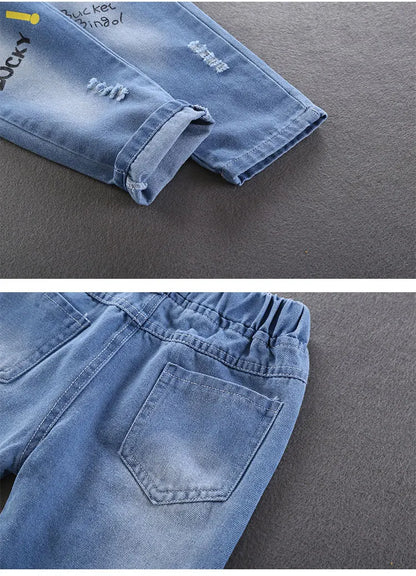 Cotton Print Splice Stretch Denim Pants for Boys