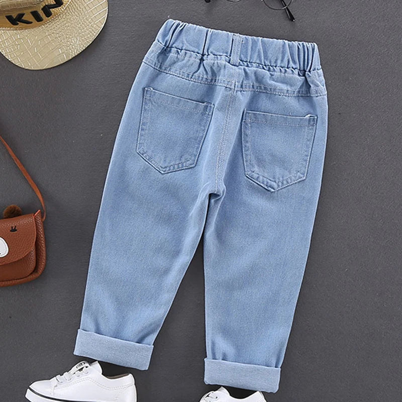 Cotton Print Splice Stretch Denim Pants for Boys