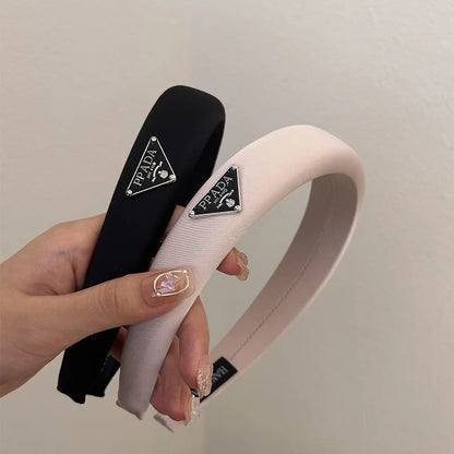 Hair Band - Retro Wide Hair Circle with Metal Logo Plate