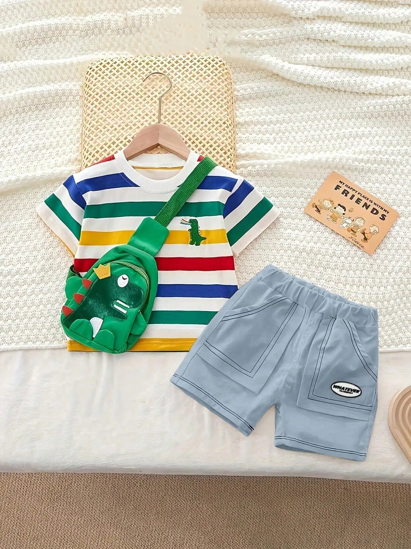 Dinosaur Striped Shirt And Shorts Set