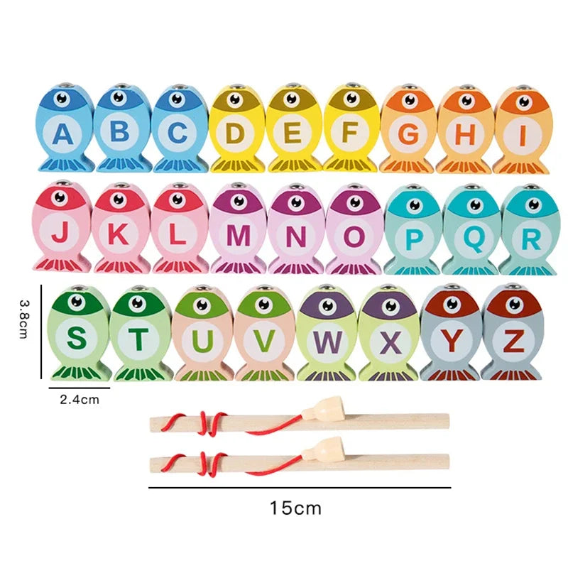 Wooden Fishing Game Toys - Numbers or Letters