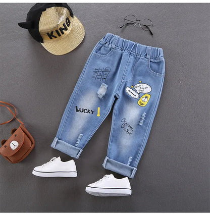 Cotton Print Splice Stretch Denim Pants for Boys