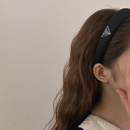 Hair Band - Retro Wide Hair Circle with Metal Logo Plate