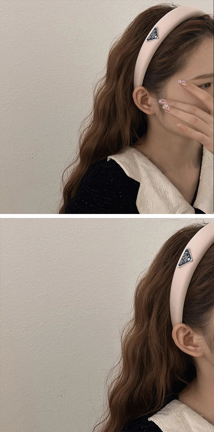 Hair Band - Retro Wide Hair Circle with Metal Logo Plate