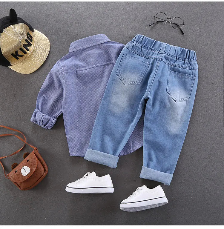 Cotton Print Splice Stretch Denim Pants for Boys