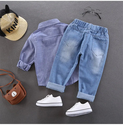 Cotton Print Splice Stretch Denim Pants for Boys