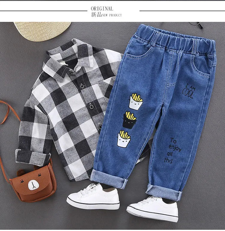 Cotton Print Splice Stretch Denim Pants for Boys