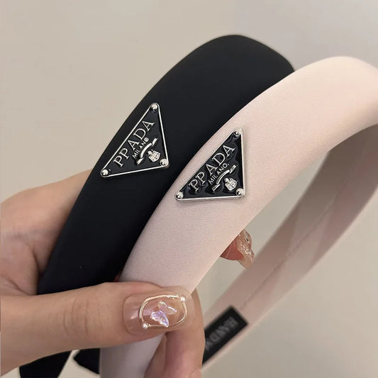 Hair Band - Retro Wide Hair Circle with Metal Logo Plate