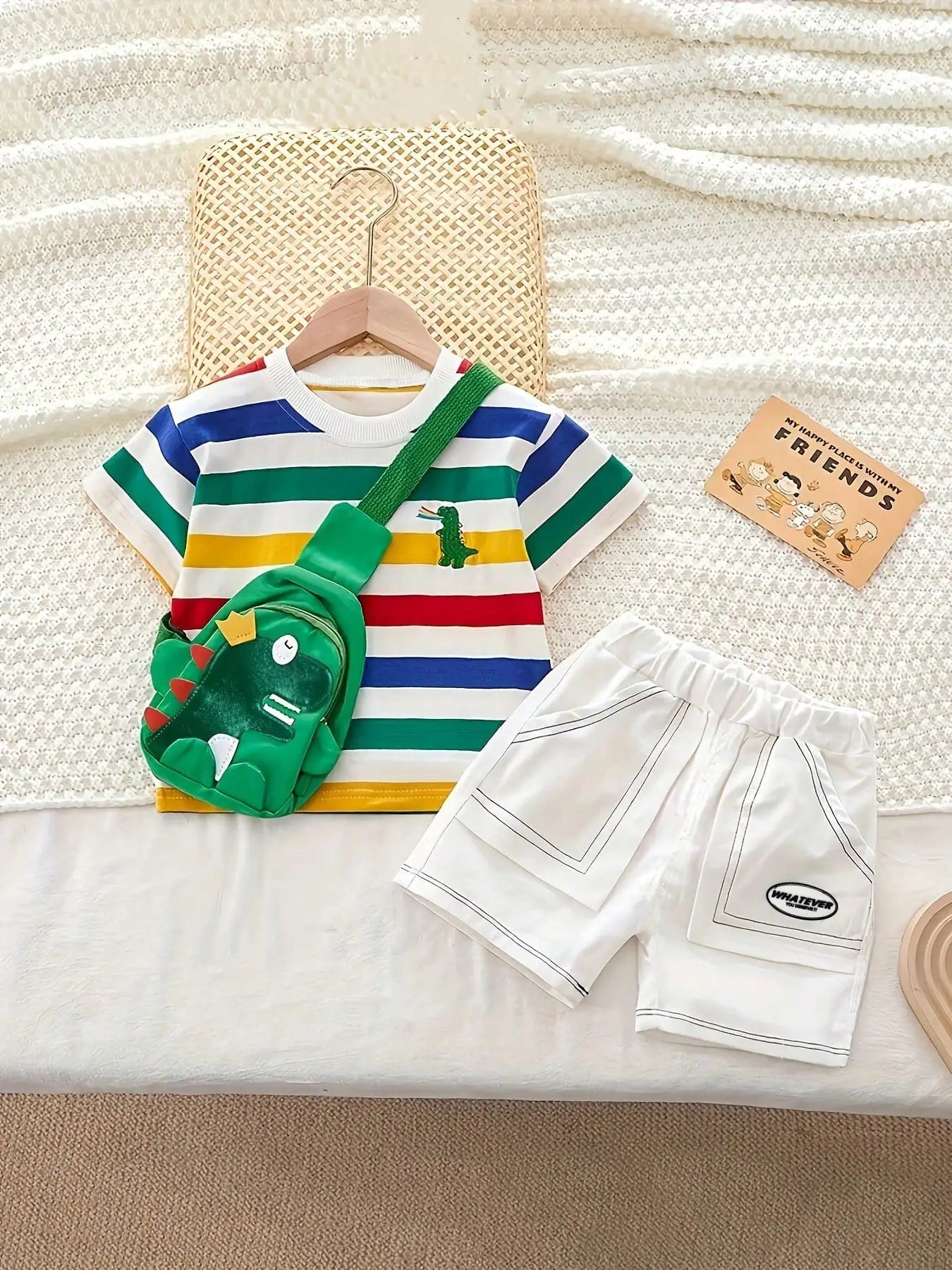 Dinosaur Striped Shirt And Shorts Set