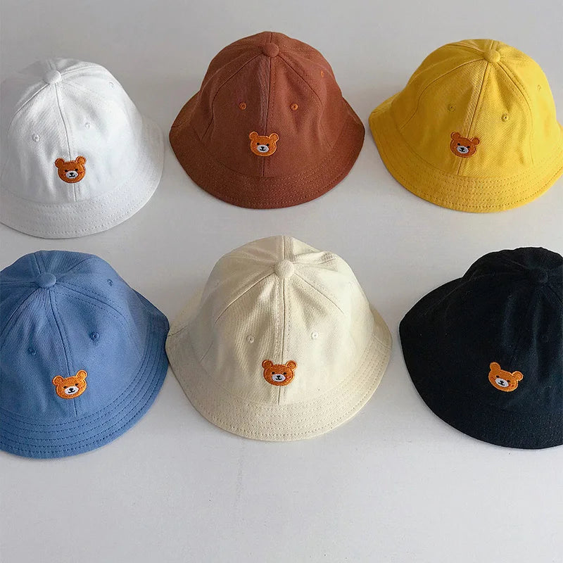 Baby Bucket Cartoon Cute Bear Embroidery Cap