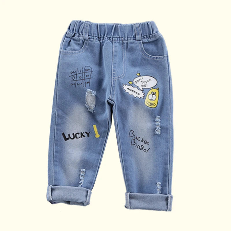 Cotton Print Splice Stretch Denim Pants for Boys