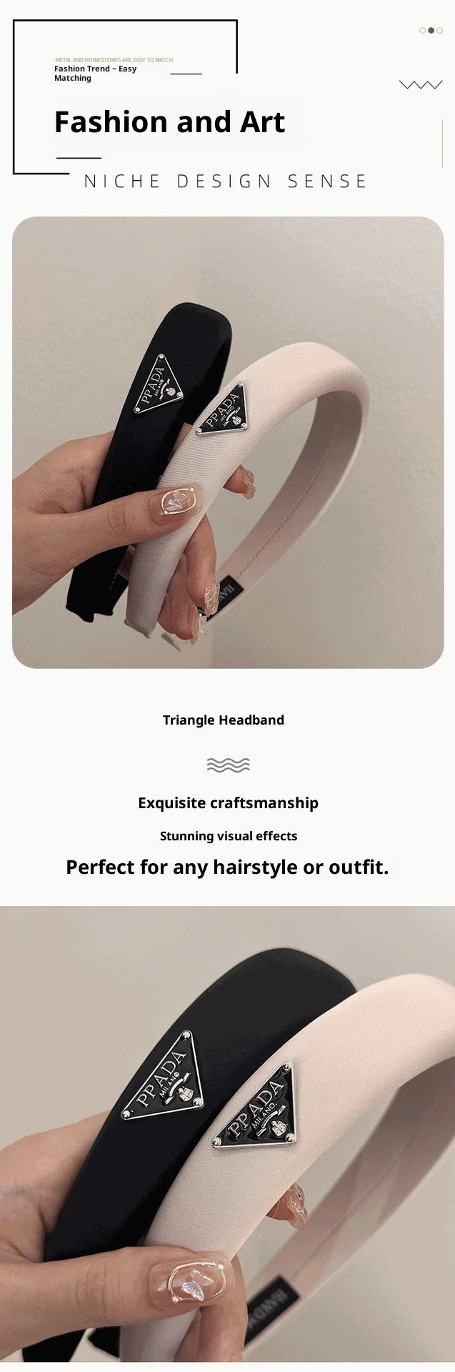 Hair Band - Retro Wide Hair Circle with Metal Logo Plate