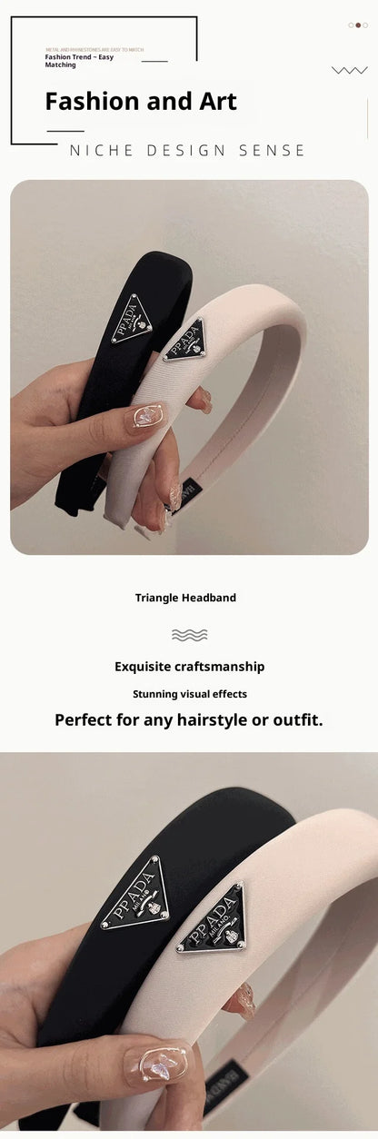 Hair Band - Retro Wide Hair Circle with Metal Logo Plate