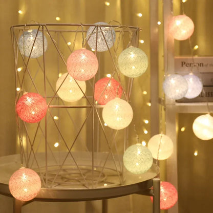 20LED Cotton Balls String Lights - Decoration for Indoor & Outdoor
