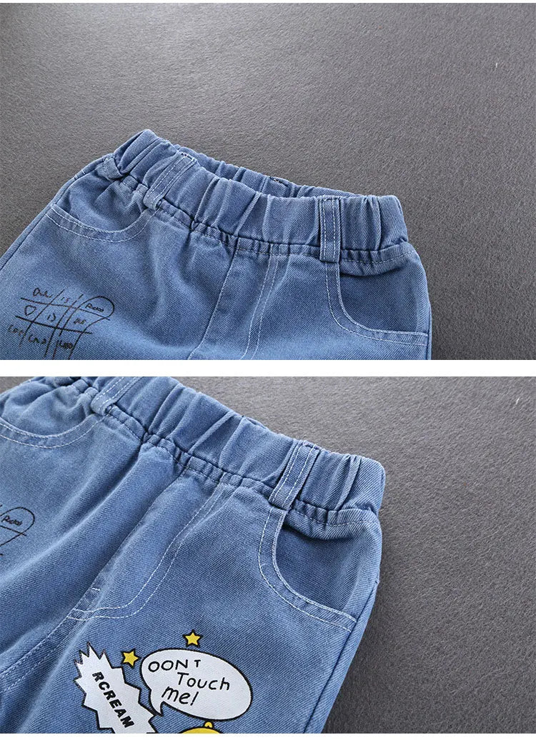 Cotton Print Splice Stretch Denim Pants for Boys