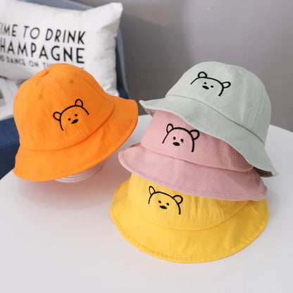Baby Bucket Cartoon Cute Bear Embroidery Cap